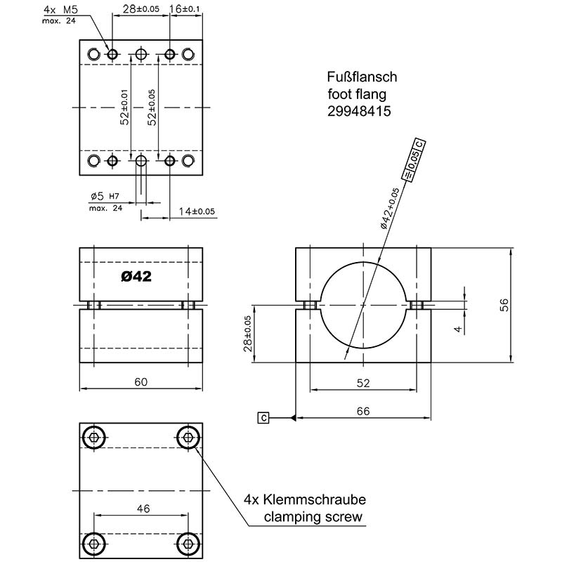 tz_fussflansch-42_29948415 Technische Zeichnung Fußflansch Ø 42 mm