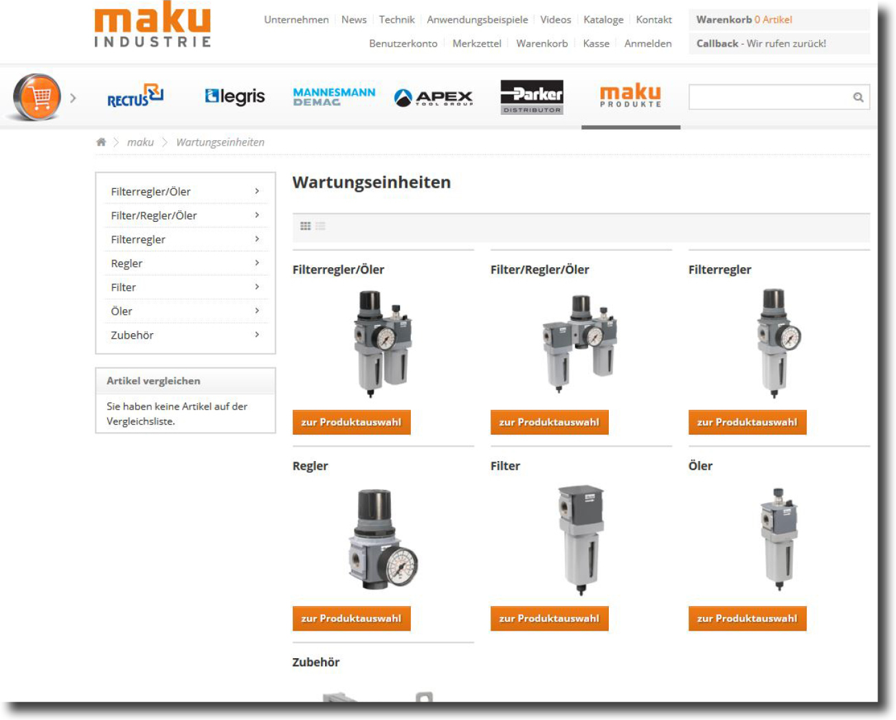 Wartungseinheiten – ab sofort auch im Online-Shop